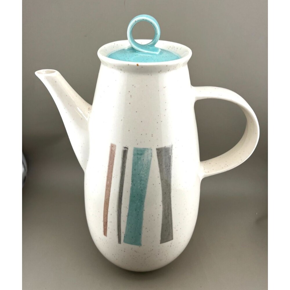 Vtg Vernonware Metlox Anytime Coffee Pot Retro 50's MCM EUC Stripe Torquoise USA